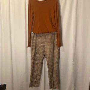 2 piece striped pants and orange top